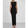 imageBTFBM Women Summer 2025 Bodycon Maxi Dress Sleeveless Ruched Mesh Elegant Cocktail Party Formal Wedding Guest DressesBlack