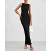 imageBTFBM Women Summer 2025 Bodycon Maxi Dress Sleeveless Ruched Mesh Elegant Cocktail Party Formal Wedding Guest DressesBlack