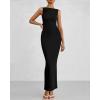 imageBTFBM Women Summer 2025 Bodycon Maxi Dress Sleeveless Ruched Mesh Elegant Cocktail Party Formal Wedding Guest DressesBlack