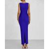 imageBTFBM Women Summer 2025 Bodycon Maxi Dress Sleeveless Ruched Mesh Elegant Cocktail Party Formal Wedding Guest DressesBright Blue