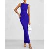 imageBTFBM Women Summer 2025 Bodycon Maxi Dress Sleeveless Ruched Mesh Elegant Cocktail Party Formal Wedding Guest DressesBright Blue