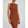 imageBTFBM Women Summer 2025 Bodycon Maxi Dress Sleeveless Ruched Mesh Elegant Cocktail Party Formal Wedding Guest DressesCaramel