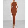 imageBTFBM Women Summer 2025 Bodycon Maxi Dress Sleeveless Ruched Mesh Elegant Cocktail Party Formal Wedding Guest DressesCaramel