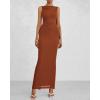 imageBTFBM Women Summer 2025 Bodycon Maxi Dress Sleeveless Ruched Mesh Elegant Cocktail Party Formal Wedding Guest DressesCaramel