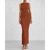 imageBTFBM Women Summer 2025 Bodycon Maxi Dress Sleeveless Ruched Mesh Elegant Cocktail Party Formal Wedding Guest DressesCaramel