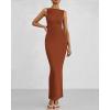 imageBTFBM Women Summer 2025 Bodycon Maxi Dress Sleeveless Ruched Mesh Elegant Cocktail Party Formal Wedding Guest DressesCaramel
