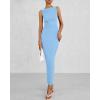 imageBTFBM Women Summer 2025 Bodycon Maxi Dress Sleeveless Ruched Mesh Elegant Cocktail Party Formal Wedding Guest DressesLight Blue