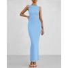 imageBTFBM Women Summer 2025 Bodycon Maxi Dress Sleeveless Ruched Mesh Elegant Cocktail Party Formal Wedding Guest DressesLight Blue