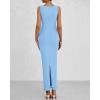 imageBTFBM Women Summer 2025 Bodycon Maxi Dress Sleeveless Ruched Mesh Elegant Cocktail Party Formal Wedding Guest DressesLight Blue