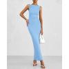imageBTFBM Women Summer 2025 Bodycon Maxi Dress Sleeveless Ruched Mesh Elegant Cocktail Party Formal Wedding Guest DressesLight Blue