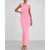 imageBTFBM Women Summer 2025 Bodycon Maxi Dress Sleeveless Ruched Mesh Elegant Cocktail Party Formal Wedding Guest DressesPink