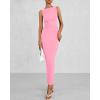 imageBTFBM Women Summer 2025 Bodycon Maxi Dress Sleeveless Ruched Mesh Elegant Cocktail Party Formal Wedding Guest DressesPink