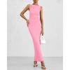 imageBTFBM Women Summer 2025 Bodycon Maxi Dress Sleeveless Ruched Mesh Elegant Cocktail Party Formal Wedding Guest DressesPink