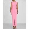 imageBTFBM Women Summer 2025 Bodycon Maxi Dress Sleeveless Ruched Mesh Elegant Cocktail Party Formal Wedding Guest DressesPink
