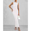 imageBTFBM Women Summer 2025 Bodycon Maxi Dress Sleeveless Ruched Mesh Elegant Cocktail Party Formal Wedding Guest DressesWhite