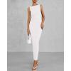 imageBTFBM Women Summer 2025 Bodycon Maxi Dress Sleeveless Ruched Mesh Elegant Cocktail Party Formal Wedding Guest DressesWhite