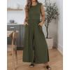 imageBTFBM Womens Casual Jumpsuits Dressy 2025 Summer One Piece Outfits Crew Neck Sleeveless Knit Wide Leg Pants RomperArmy Green