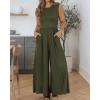 imageBTFBM Womens Casual Jumpsuits Dressy 2025 Summer One Piece Outfits Crew Neck Sleeveless Knit Wide Leg Pants RomperArmy Green