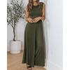 imageBTFBM Womens Casual Jumpsuits Dressy 2025 Summer One Piece Outfits Crew Neck Sleeveless Knit Wide Leg Pants RomperArmy Green
