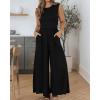 imageBTFBM Womens Casual Jumpsuits Dressy 2025 Summer One Piece Outfits Crew Neck Sleeveless Knit Wide Leg Pants RomperBlack