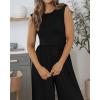 imageBTFBM Womens Casual Jumpsuits Dressy 2025 Summer One Piece Outfits Crew Neck Sleeveless Knit Wide Leg Pants RomperBlack