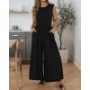 imageBTFBM Womens Casual Jumpsuits Dressy 2025 Summer One Piece Outfits Crew Neck Sleeveless Knit Wide Leg Pants RomperBlack