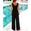 imageBTFBM Womens Casual Jumpsuits Dressy 2025 Summer One Piece Outfits Crew Neck Sleeveless Knit Wide Leg Pants RomperBlack