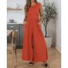 imageBTFBM Womens Casual Jumpsuits Dressy 2025 Summer One Piece Outfits Crew Neck Sleeveless Knit Wide Leg Pants RomperBrick Red