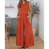 imageBTFBM Womens Casual Jumpsuits Dressy 2025 Summer One Piece Outfits Crew Neck Sleeveless Knit Wide Leg Pants RomperBrick Red