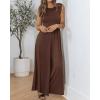 imageBTFBM Womens Casual Jumpsuits Dressy 2025 Summer One Piece Outfits Crew Neck Sleeveless Knit Wide Leg Pants RomperCoffee