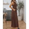 imageBTFBM Womens Casual Jumpsuits Dressy 2025 Summer One Piece Outfits Crew Neck Sleeveless Knit Wide Leg Pants RomperCoffee