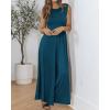 imageBTFBM Womens Casual Jumpsuits Dressy 2025 Summer One Piece Outfits Crew Neck Sleeveless Knit Wide Leg Pants RomperDark Blue
