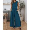 imageBTFBM Womens Casual Jumpsuits Dressy 2025 Summer One Piece Outfits Crew Neck Sleeveless Knit Wide Leg Pants RomperDark Blue