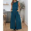 imageBTFBM Womens Casual Jumpsuits Dressy 2025 Summer One Piece Outfits Crew Neck Sleeveless Knit Wide Leg Pants RomperDark Blue