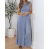 imageBTFBM Womens Casual Jumpsuits Dressy 2025 Summer One Piece Outfits Crew Neck Sleeveless Knit Wide Leg Pants RomperGrey Blue