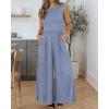 imageBTFBM Womens Casual Jumpsuits Dressy 2025 Summer One Piece Outfits Crew Neck Sleeveless Knit Wide Leg Pants RomperGrey Blue
