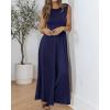 imageBTFBM Womens Casual Jumpsuits Dressy 2025 Summer One Piece Outfits Crew Neck Sleeveless Knit Wide Leg Pants RomperNavy