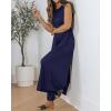 imageBTFBM Womens Casual Jumpsuits Dressy 2025 Summer One Piece Outfits Crew Neck Sleeveless Knit Wide Leg Pants RomperNavy