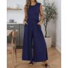 imageBTFBM Womens Casual Jumpsuits Dressy 2025 Summer One Piece Outfits Crew Neck Sleeveless Knit Wide Leg Pants RomperNavy