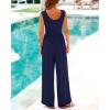 imageBTFBM Womens Casual Jumpsuits Dressy 2025 Summer One Piece Outfits Crew Neck Sleeveless Knit Wide Leg Pants RomperNavy