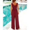 imageBTFBM Womens Casual Jumpsuits Dressy 2025 Summer One Piece Outfits Crew Neck Sleeveless Knit Wide Leg Pants RomperWine Red