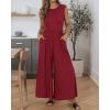 imageBTFBM Womens Casual Jumpsuits Dressy 2025 Summer One Piece Outfits Crew Neck Sleeveless Knit Wide Leg Pants RomperWine Red
