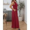 imageBTFBM Womens Casual Jumpsuits Dressy 2025 Summer One Piece Outfits Crew Neck Sleeveless Knit Wide Leg Pants RomperWine Red
