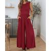 imageBTFBM Womens Casual Jumpsuits Dressy 2025 Summer One Piece Outfits Crew Neck Sleeveless Knit Wide Leg Pants RomperWine Red