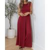 imageBTFBM Womens Casual Jumpsuits Dressy 2025 Summer One Piece Outfits Crew Neck Sleeveless Knit Wide Leg Pants RomperWine Red
