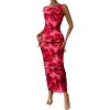 imageBTFBM Women Bodycon Maxi Dresses 2025 Summer Sleeveless Floral Ruched Slit Mesh Party Cocktail Wedding Guest Tank DressBig Floral Wine Red