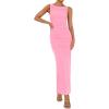 imageBTFBM Women Summer 2025 Bodycon Maxi Dress Sleeveless Ruched Mesh Elegant Cocktail Party Formal Wedding Guest DressesPink