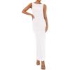 imageBTFBM Women Summer 2025 Bodycon Maxi Dress Sleeveless Ruched Mesh Elegant Cocktail Party Formal Wedding Guest DressesWhite