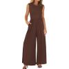 imageBTFBM Womens Casual Jumpsuits Dressy 2025 Summer One Piece Outfits Crew Neck Sleeveless Knit Wide Leg Pants RomperCoffee
