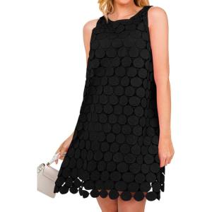 imageBTFBM Women Hollow Out Circle Embroidered Mini Dresses 2025 Summer Casual Sleeveless Vacation Party Cocktail Tank DressBlack